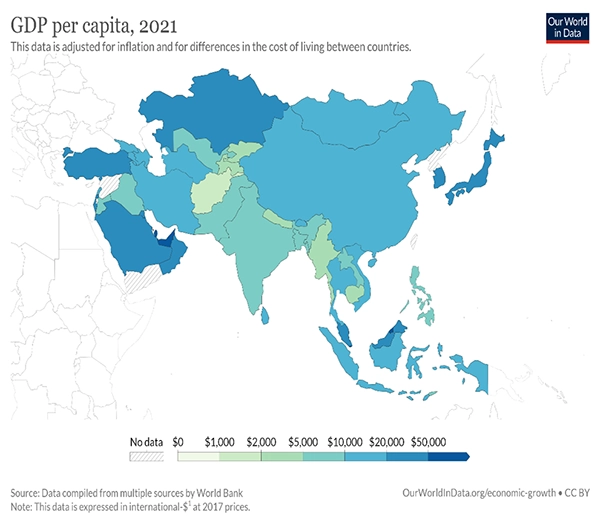 تولید ناخالص داخلی در کشورهای آسیایی در سال 2021